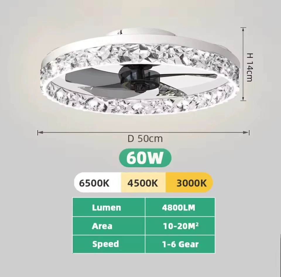 VENTILATORE DA SOFFITTO LAMPADARIO PLAFONIERA 60W DESIGN LUCE DIMMERABILE WIFI  - Imagen 2 de 4