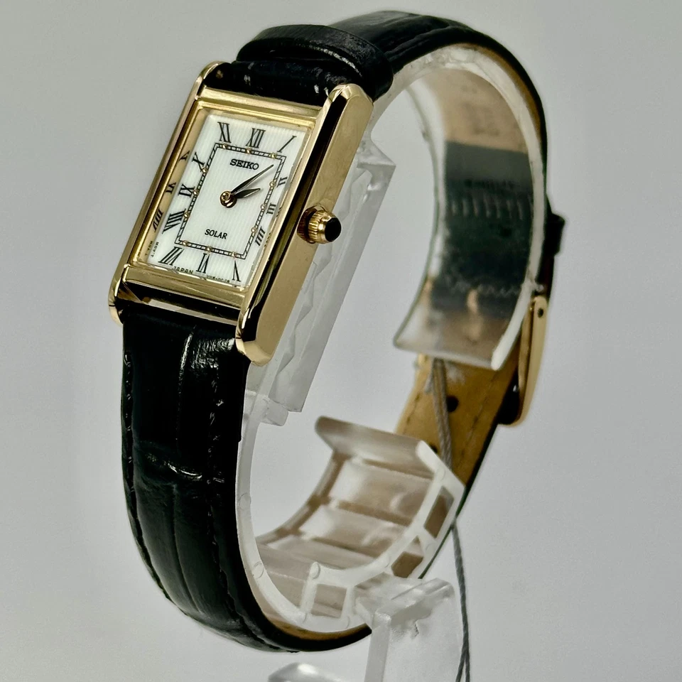 Vintage SEIKO Solar V115-0BD0 Gold Roman Tank Quartz Ladies Watch Fast Shipping - image 2 of 4