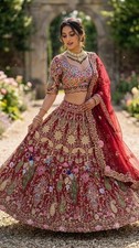 Heavy Bridal Red Lengha Choli, Indian Wedding Sequin Lehenga for Women