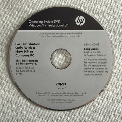 HP Operating System DVD Windows 7 Professional SP1 64-bit 650434-DN3