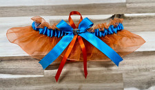 Single Turquoise and Orange Organza Wedding Garters