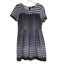 Madewell Songbird Chevron Dress  Size 8 Brown & White Short Sleeve Linen Blend