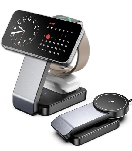 Aluminium Wireless Charger Station Stand 15W Fast Charging Portable Stand & LED - 第 4/23 張圖片