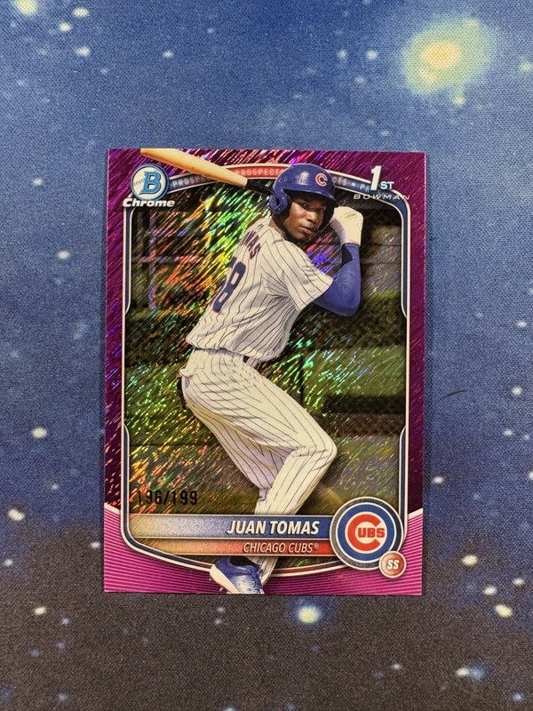 Juan Tomas 2025 Bowman Chrome #BCP-230 1st Fuchsia Shimmer Refractor /199 CUBS
