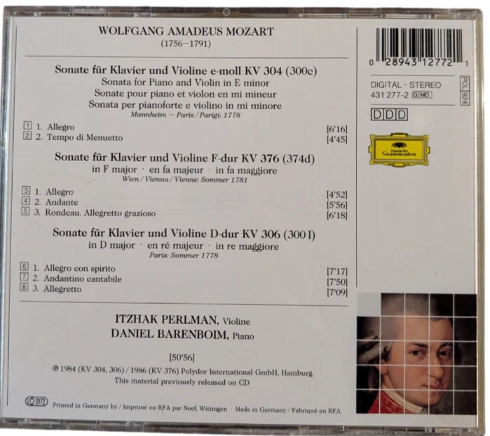 Mozart, Itzhak, Daniel – Violinsonaten KV 304/KV 306/KV 376 (CD, 1984) - Image 3 of 3