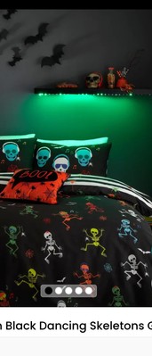 Bedlam Glow In The Dark Tanzende Skelette Doppel Bettbezug Set inkl. Kissenbezüge