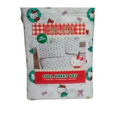 NWT Hello Kitty Holiday Christmas FULL Size Sheet Set Pillowcase All Over Print