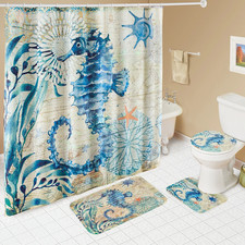 16-Piece Nautical Blue Seahorse Bathroom Set