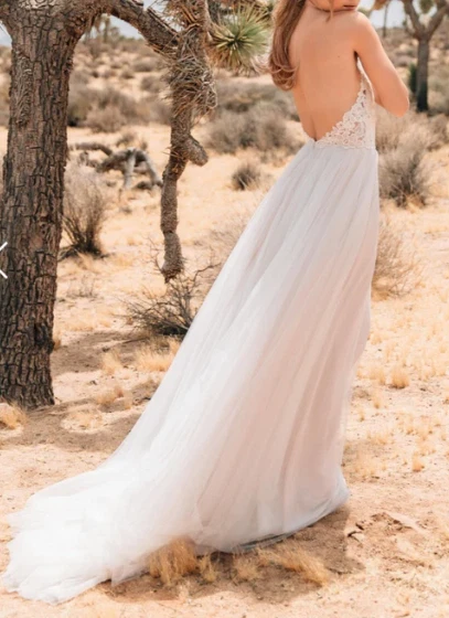 Vestido de Noiva Willowby Esperance Tamanho 8 Marfim Blush Forro Tule Linha A #58701 - Imagem 3 de 4