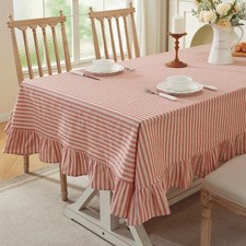 Farmhouse Striped Tablecloth Ruffled Hem Dining Table Decor Table Cover Cloth