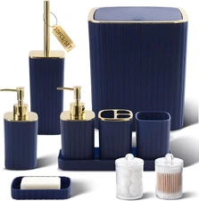 Bathroom Accessories Set - Gorgeous Bathroom Set, 10PC Navy Blue Bathroom Access
