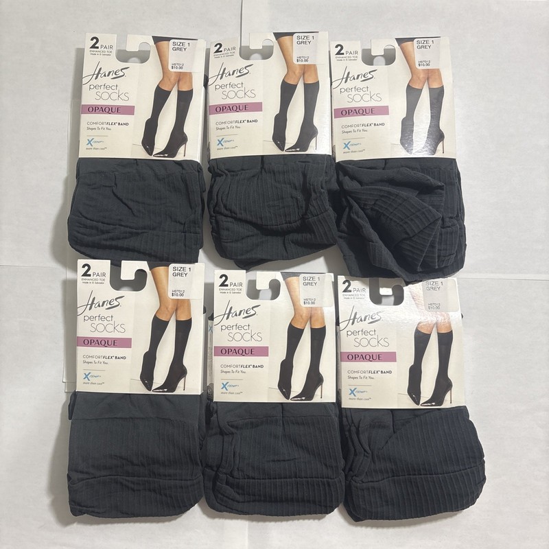 Hanes Perfect Socks Knee Highs Opaque Womens Size 1 Grey Enhanced Toe 12 Pairs