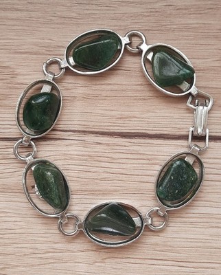 Vintage Damen Armband 6 Glieder Edelstahl  70 er Jahre Aventurin?    TOP