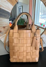 Michael Kors Large Vivian Woven Leather Tote/Crossbody Bag Tan EUC