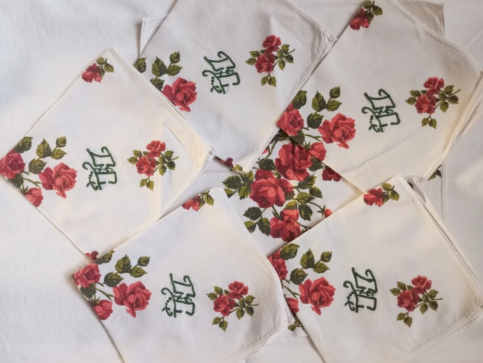 Lot de 6 Serviettes de table assorties anciennes roses et broderie - Photo 3/4