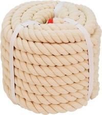 Twisted Cotton Rope 1 inch x 50 feet Natural Thick Soft Rope for Crafts, Sport