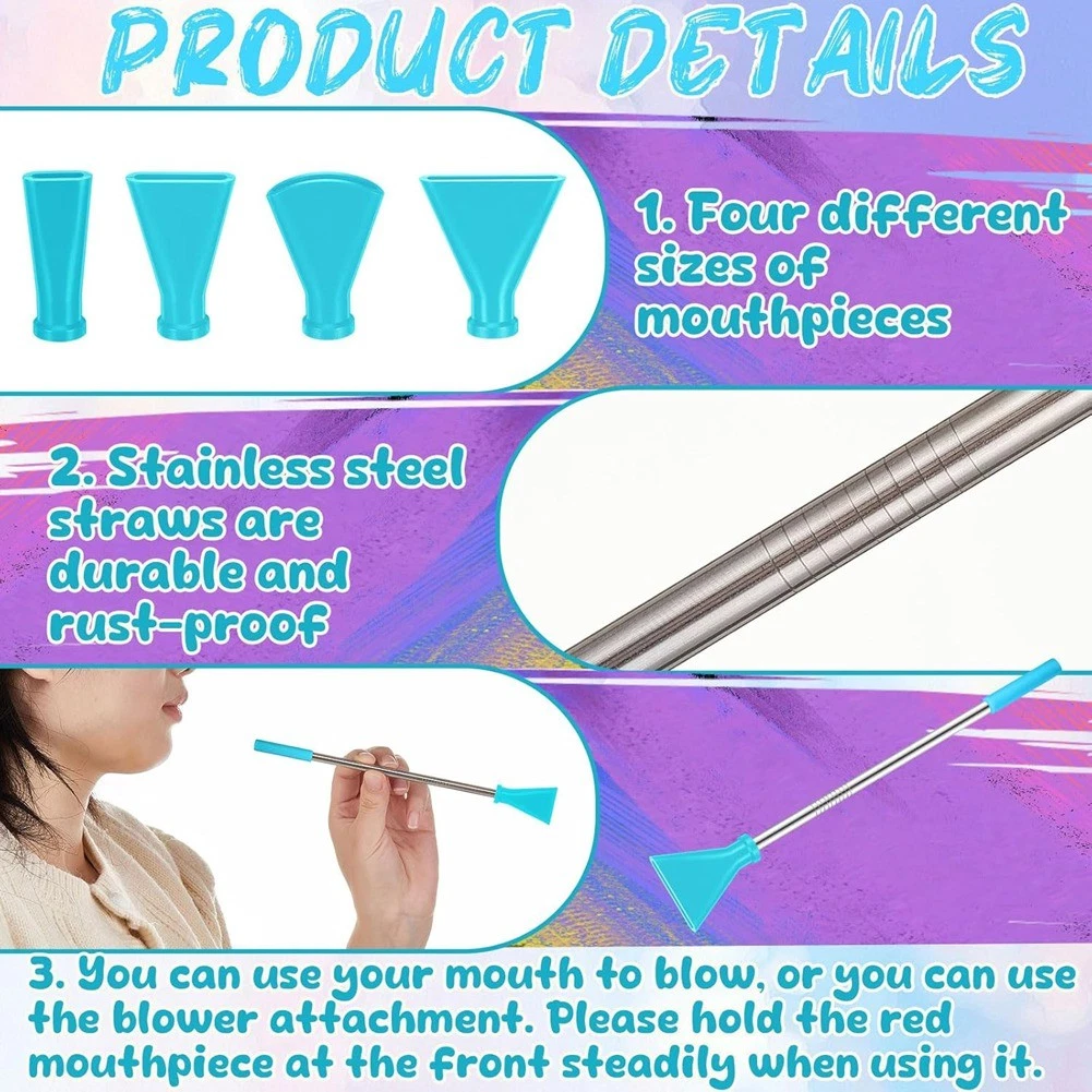 8 Pcs Acrylic Pouring Paint Supplies, Stainless Steel Straw Blow Nozzles8795