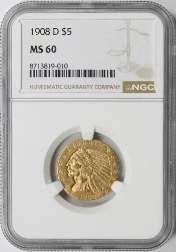 Photo of a 1908-D Indian Half Eagle from an eBay sale
