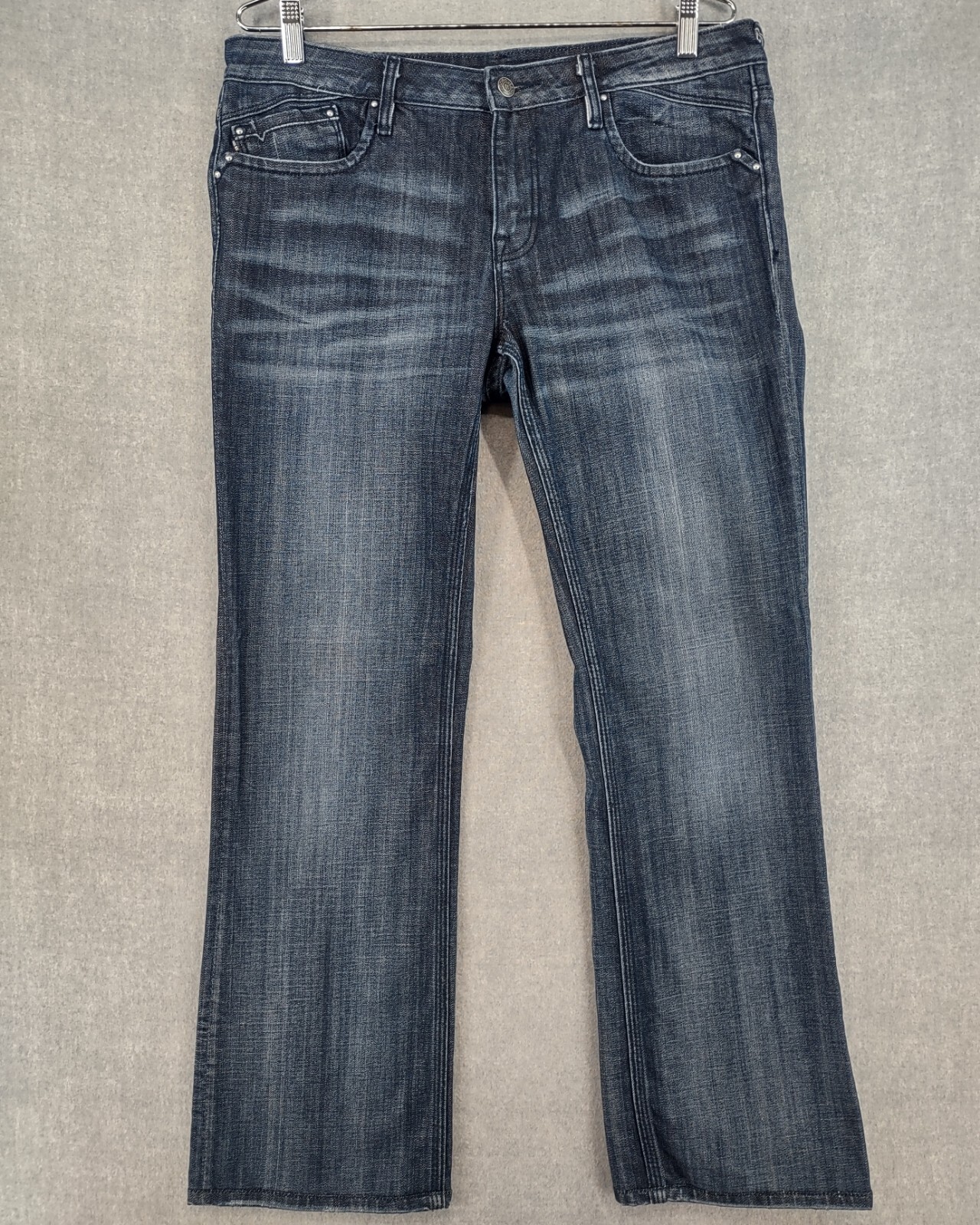 Vigoss Jeans Womens 32 Blue Chelsea Boot Cut Stretch Dark Distressed Denim