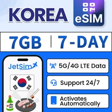 Korea eSIM - 7GB High-Speed, 7 Day SKT JetSim/Travel SIM