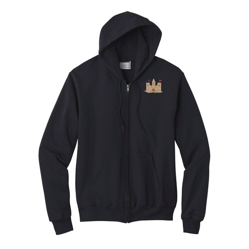 Sandcastle embroidered full zip hoodie, custom make hoodie