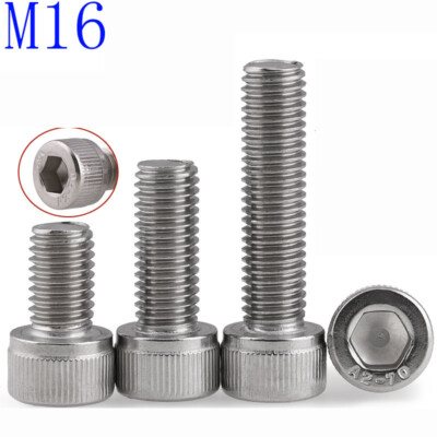 M16 Stainless Steel Socket Head Cap Screws, A2 / 18-8 Metric DIN 912, 2 Coarse