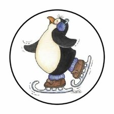 48 CHRISTMAS PENGUIN ICE SKATING ENVELOPE SEALS LABELS STICKERS 1.2" ROUND