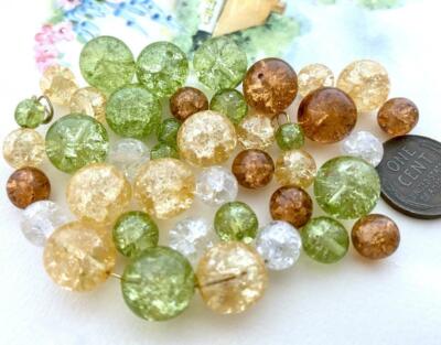 Vintage Translucent Crackle Glass Beads Mix 64