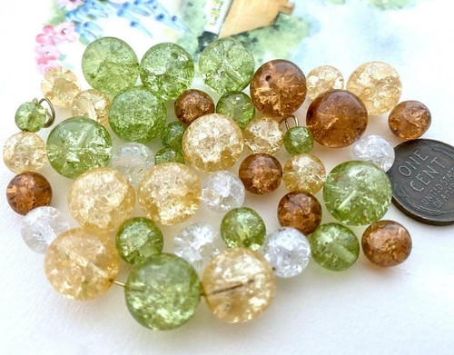 Vintage Translucent Crackle Glass Beads Mix 64