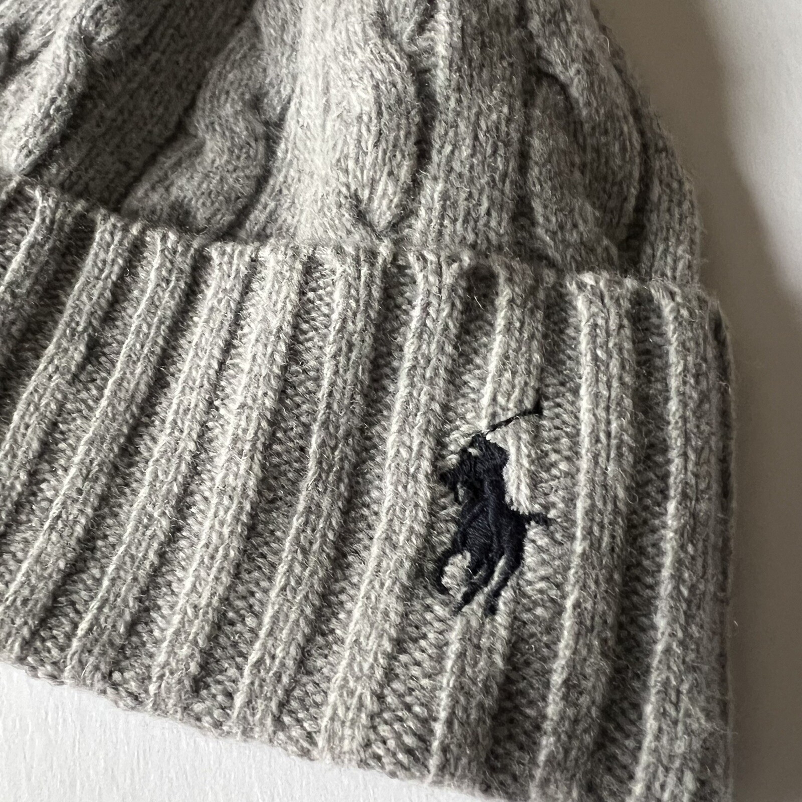 POLO RALPH LAUREN UOMO MAGLIA CAVO LANA BERRETTO GRIGIO CON LOGO PONY NAVY NUOVO CON ETICHETTE