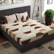 Cotton King Size Bed sheet with 2 Pillow Covers- Abstract, Brown