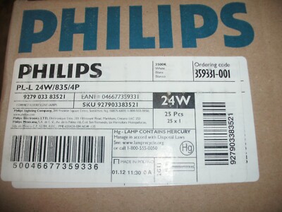 CASE OF 25 - PHILIPS PL-L 24W/835/4P 359331 2G11 - 17 CASES AVAILABLE