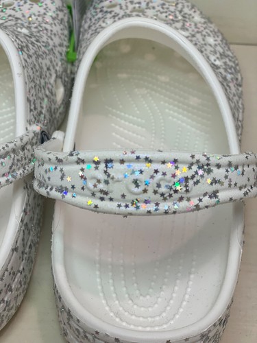 Crocs Classic White Starry Glitter Clogs Unisex Size Men's 13 Women's 15 - Picture 5 of 6