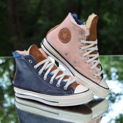 Converse Chuck 70 High Suede Fur Women s Size 7.5 Navy Blue Pink Custom 166319C