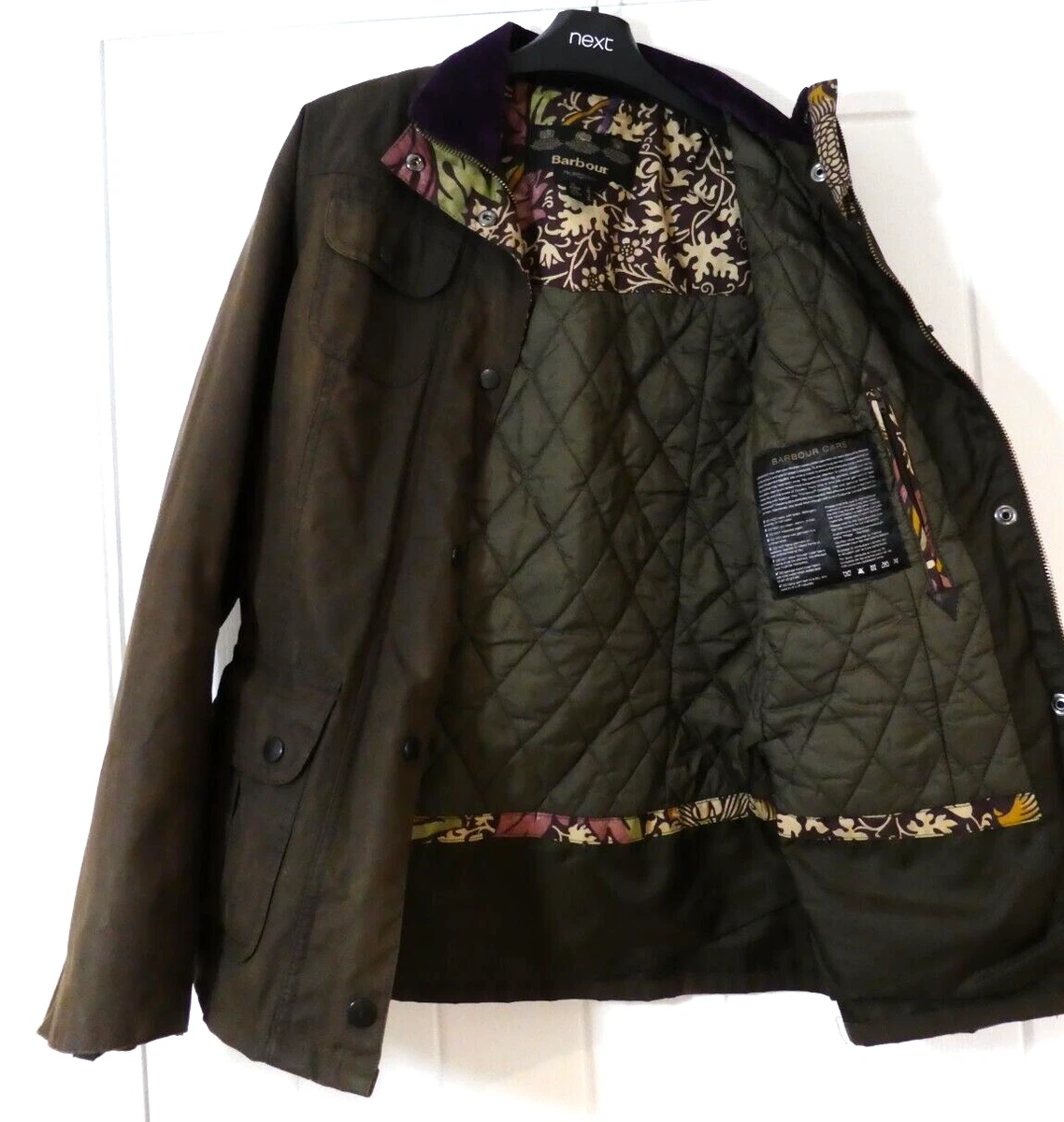 BARBOUR Morris Co Country Floral Brown Distressed Waxed Jacket UK Size 10