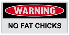 Funny Warning Bumper Sticker Decal - No Fat Chicks - 6" by 3"