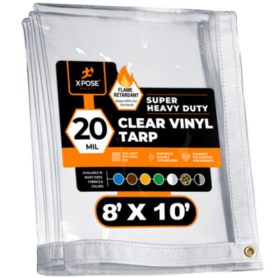 8' x 10' Heavy Duty Fire Retardant 20 Mil Clear PVC Vinyl Tarp
