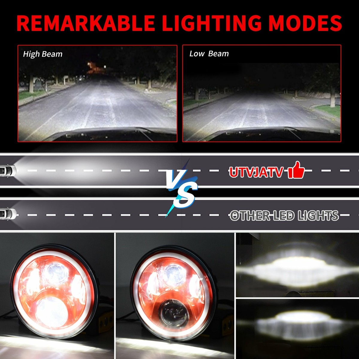 HWSTAR 7 Inch Led Headlights Round Compatible with Jeep Wrangler JK JKU TJ LJ Chevy