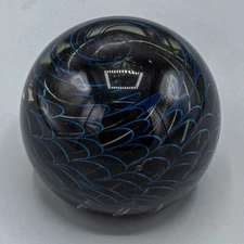 Blackshop Glass Paperweight Bubbles Waves Swirls Black Blue 1985