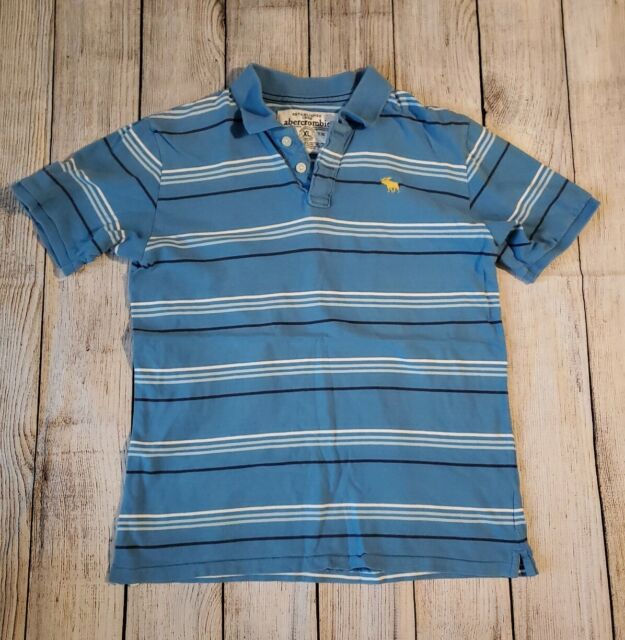 ABERCROMBIE Men's Size XL Blue Stripe Short Sleeve Polo Shirt Top | eBay