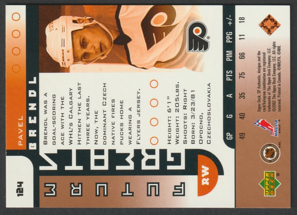 2001-02 SP Authentic Future Greats SP Limited #124 Pavel Brendl Flyers 014/150 - Image 3 of 4
