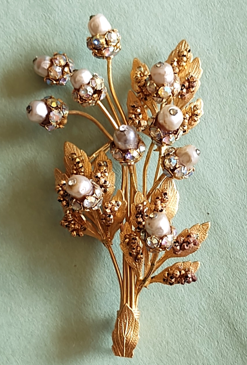 Vintage Early Miriam Haskell? Unsigned Pearl AB Rhinestone Floral