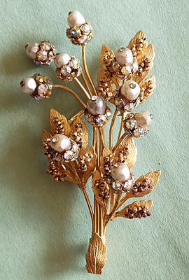 Vintage Early Miriam Haskell? Unsigned Pearl AB Rhinestone Floral