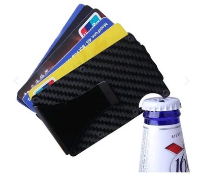 Slim Minimalist mens wallet RFID Black with Money Clip bottle opener