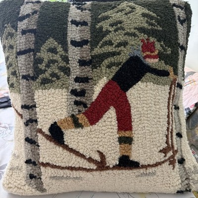 Chandler 4 Corners Laura Megroz 18  Back Country Skier Hand Hooked Wool Pillow