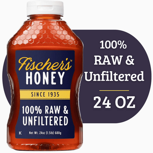 Fischers Honey, 24oz Raw and Unfiltered, Local 100% US Grade Squeeze Bottle New.