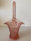 Vintage Fenton Pink Rose Glass Basket Decorative Vase 10 Inches