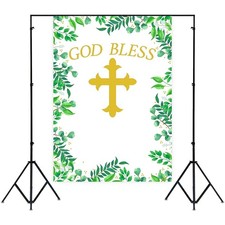 Baptism Photo Booth Backdrop for First Communion Decoration, God Bless 5 x 7Ft