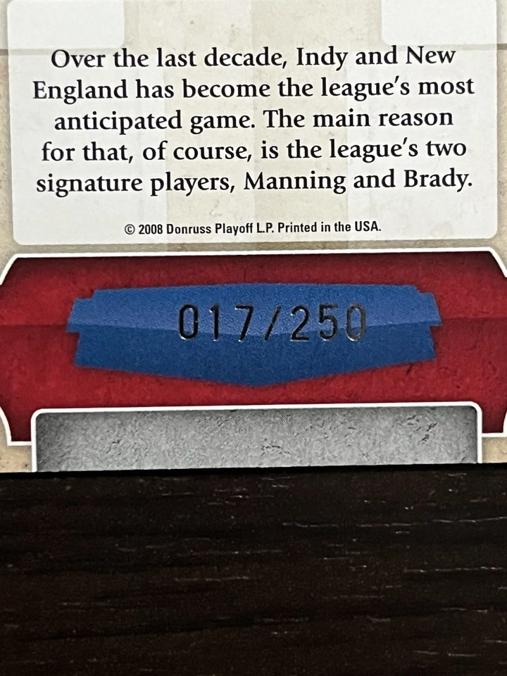 BRADY & MANNING 2008 Donruss Gridiron Gear Rivals Silver Holofoil /250! Card #R2 - Image 3 of 3