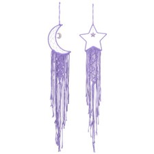 Moon Star Dream Catcher Decor, 39" Macrame Woven Wall Hanging, Purple